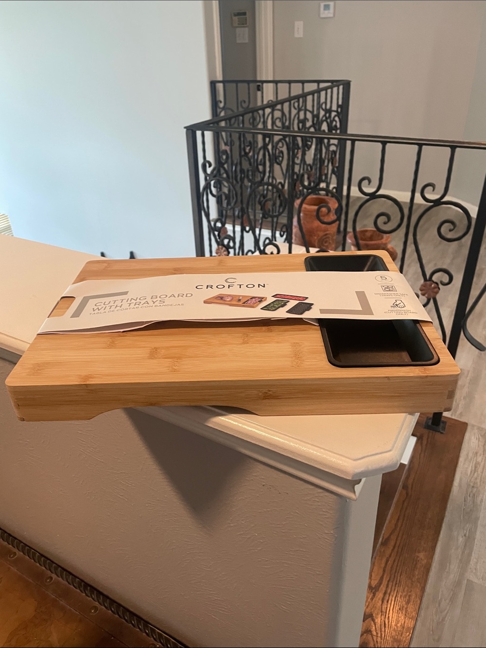 Crofton Bamboo Cutting Board with 4 Black Trays - Natural Bamboo - Picture 8 of 11